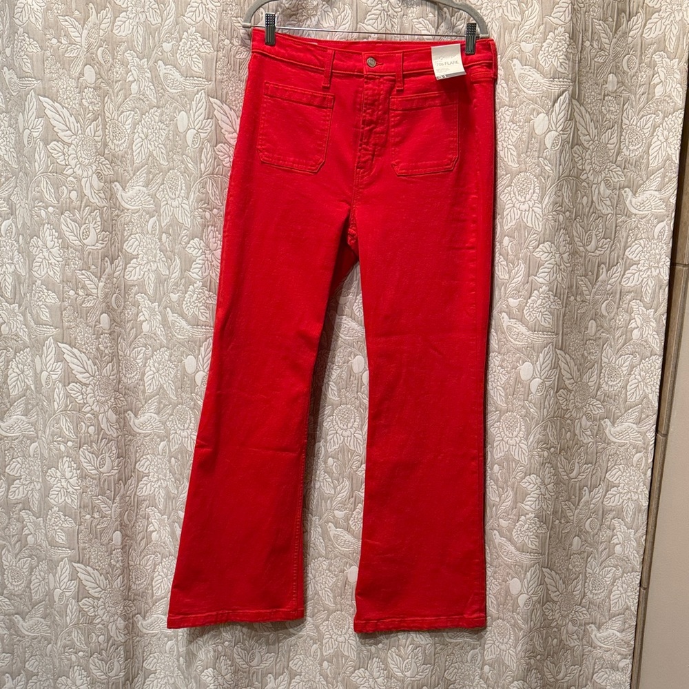 GAP 70s High Rise Flare Jeans in Red